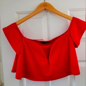 Red structured crop top